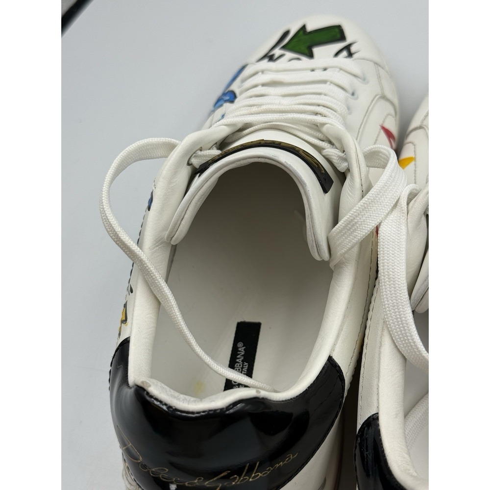 Dolce & Gabbana Portofino Graffiti Sneakers White Leather Men Size 10 US 11 - Picture 12 of 16